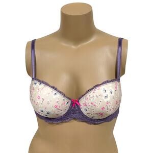 Victoria’s Secret Dream Angels Lined Demi Bra Sz 36C Purple Floral Underwire